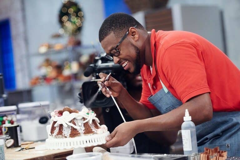 Pastry/baking Chef Shawne Bryan competing on the Food Network's Holiday Baking Championship