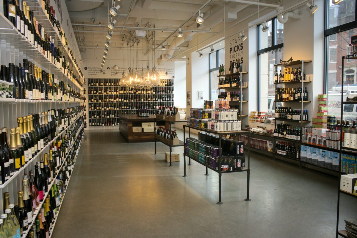 Inside of Urban Grape wine shop in Boston, MA