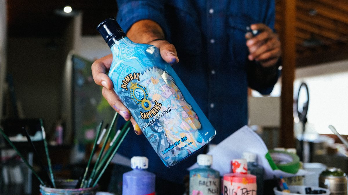 Limited-Edition Bombay Sapphire Gin bottle designed by Hebru Brantley