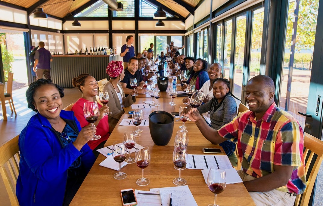 Members enjoying a late lunch at a pre-COVID BLACC Monday farm and cellar tour and tasting