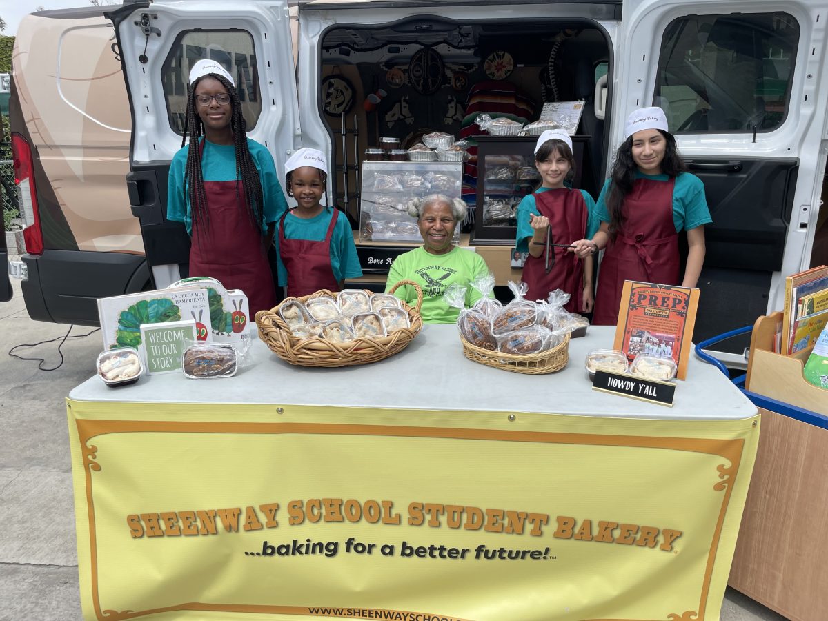 Dolores Sheen with students fro Sheenway School's student bakery