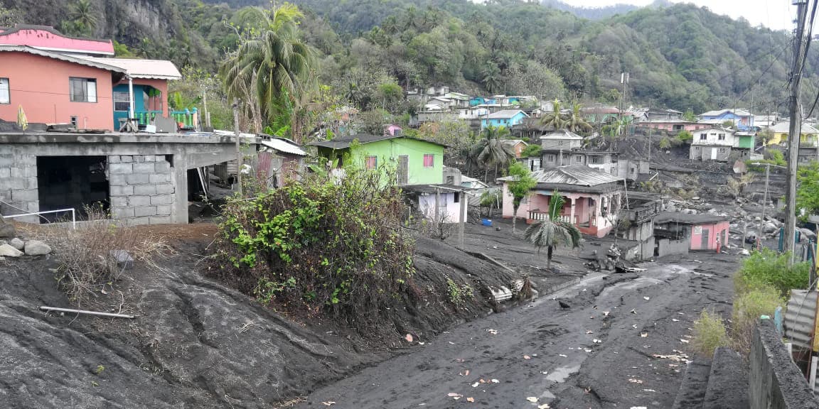 Damaged roads in Sandy Bay after the volcano eruption