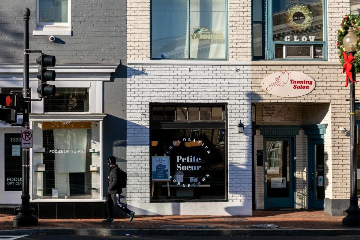 Front street view of Petite Soeur Chocolate shop in D.C.