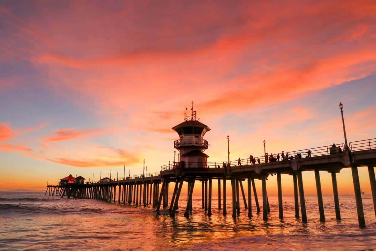 Huntington Beach pier at sunset