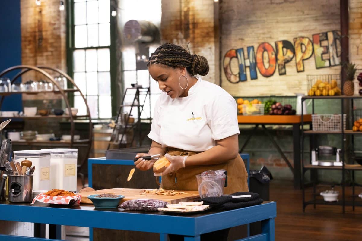 Chef Emme Collins prepares dish as seen on Chopped Summer of Love