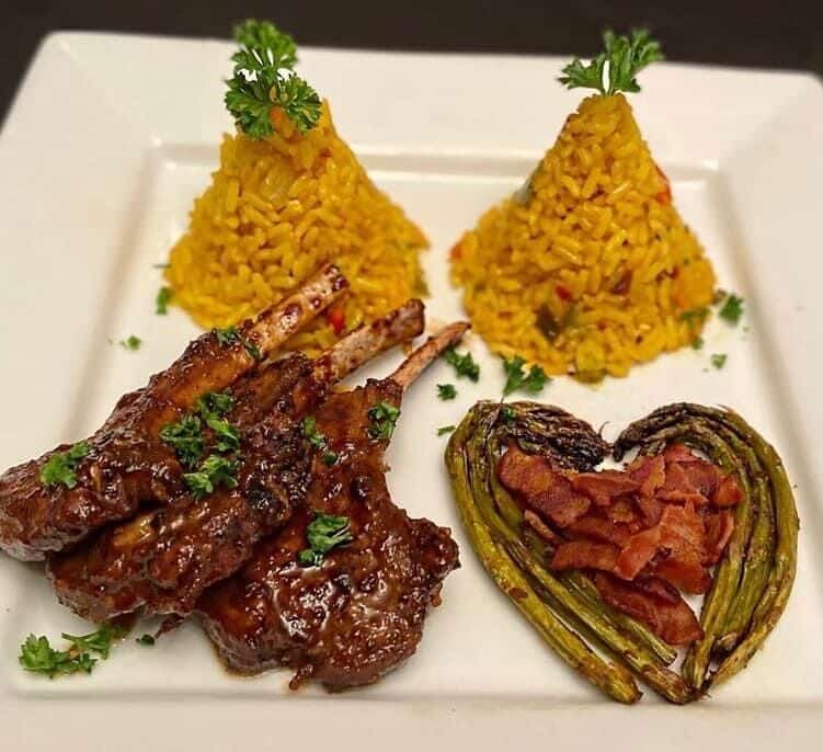 Lamb chops with rice and asparagus by Fat Boyz Kitchen LA