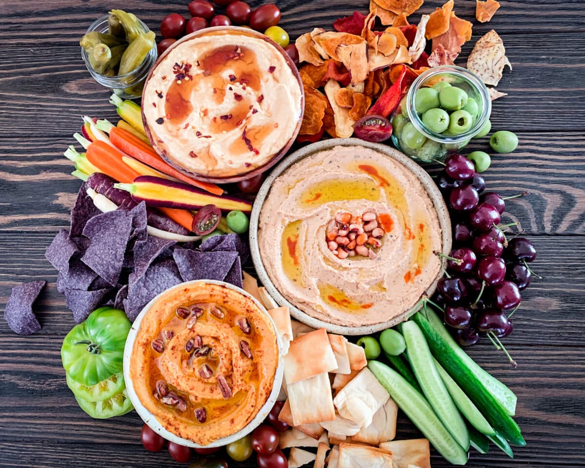 Juneteenth Cookout menu 2023 - Soul hummus and vegetable board by Savor and Sage