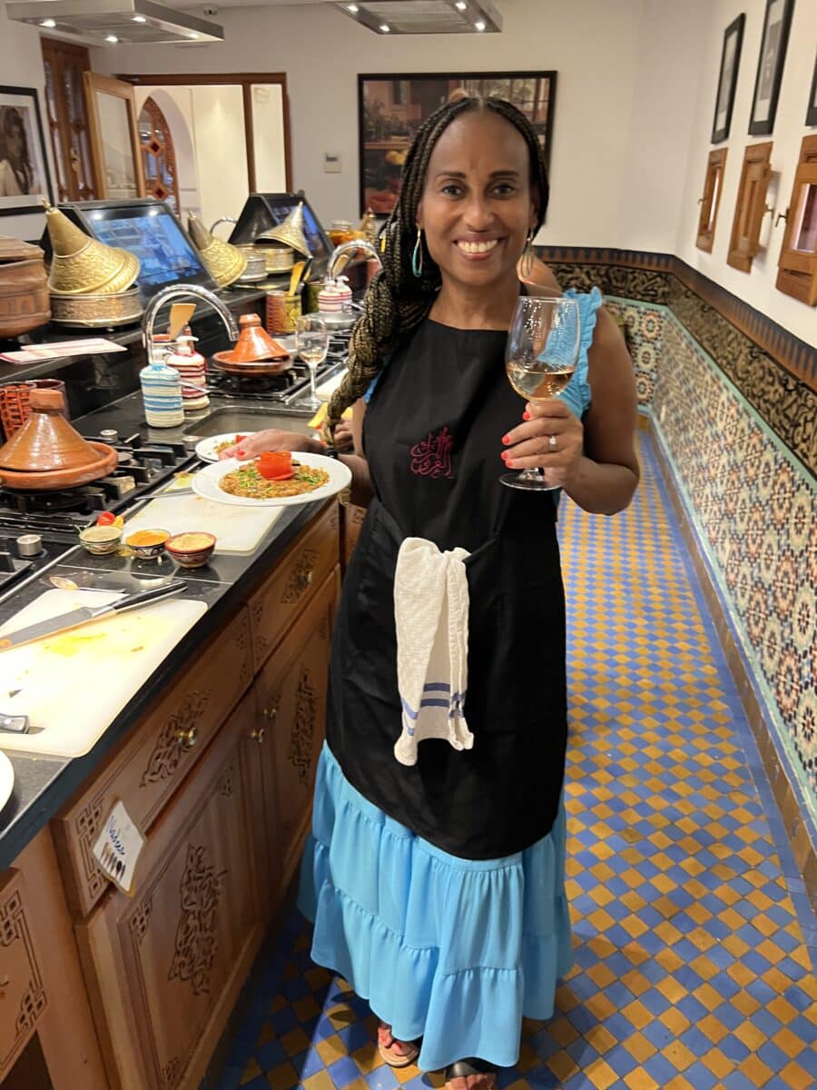Dr. Nadeen White of The Sophisticated Life after a cooking class in Morocco