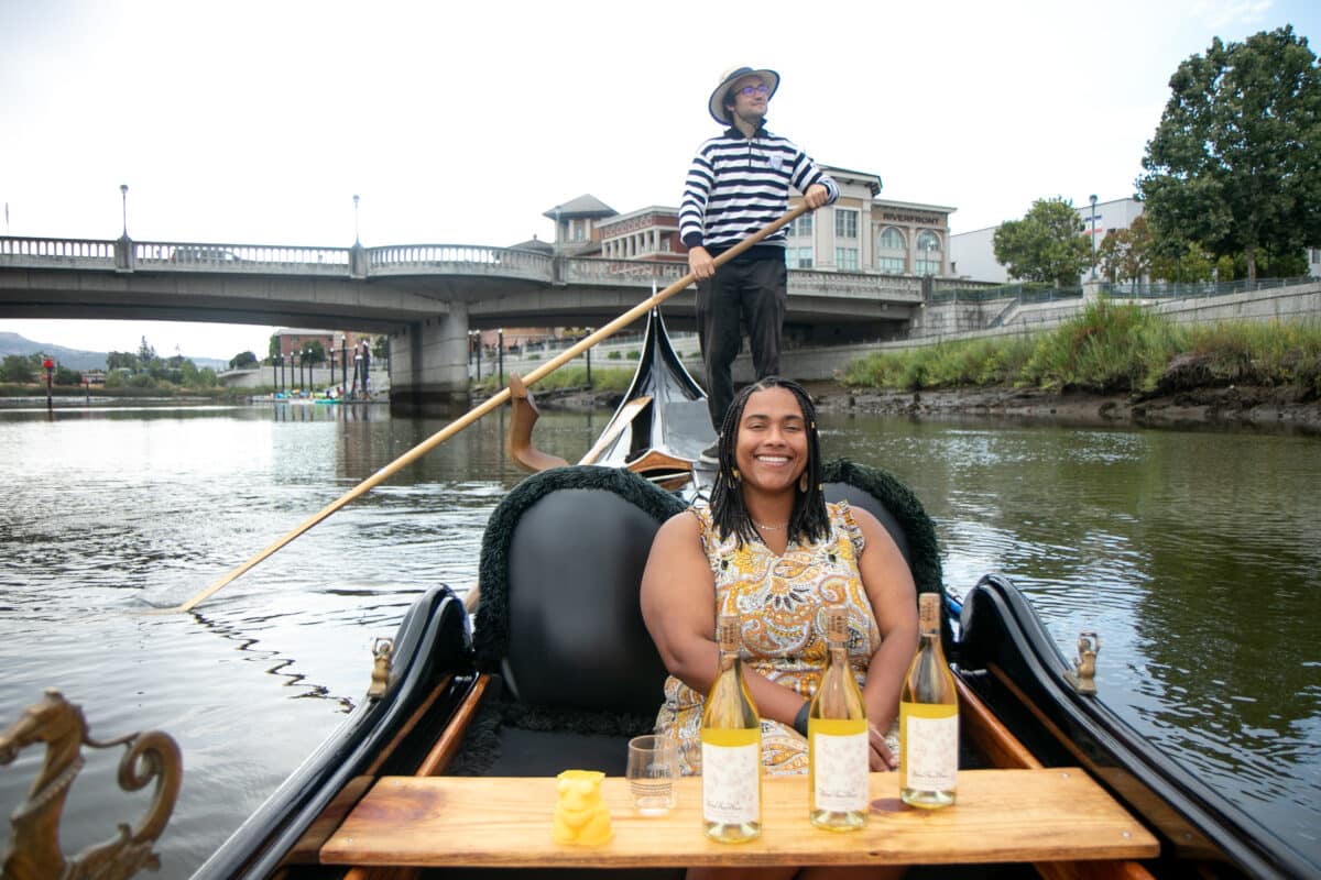 Justin Trabue on a gondola ride on the Napa Valley River with Ward Four Wines 2022 Viognier