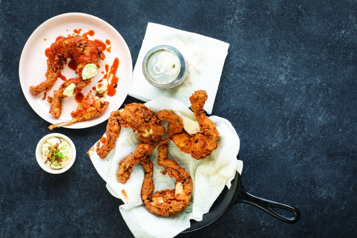 Buffalo-style frog legs with French onion ranch dressing from Roots, Heart, Soul by Todd Richards