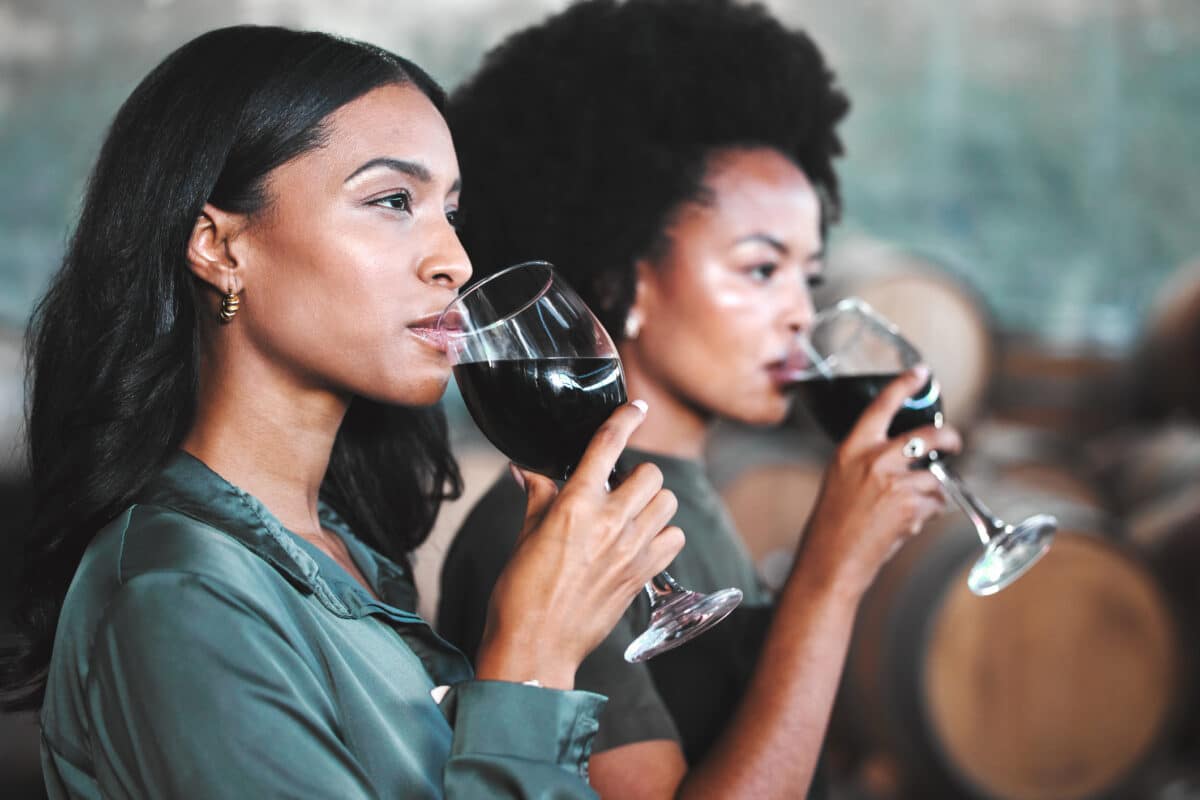 Wine trends - Luxury, hospitality and friends at wine tasting event, drink and enjoying new experience together in a vineyard cellar. Diverse women bonding while trying and testing the quality of a popular blend