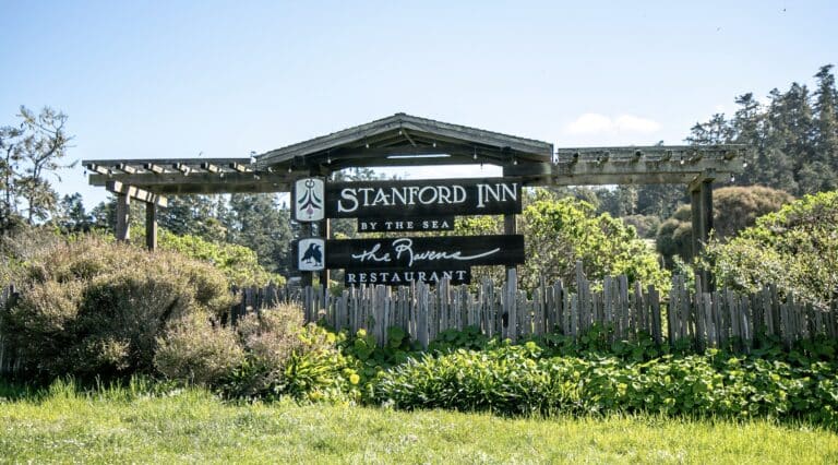 Property sign for Stanford Inn By the Sea